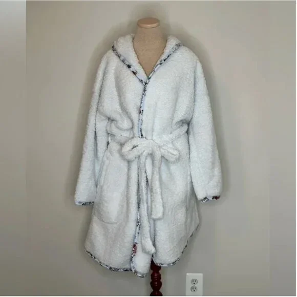 Vera Bradley White Soft Fleece Holiday Robe with Hood Size 2XL/3XL